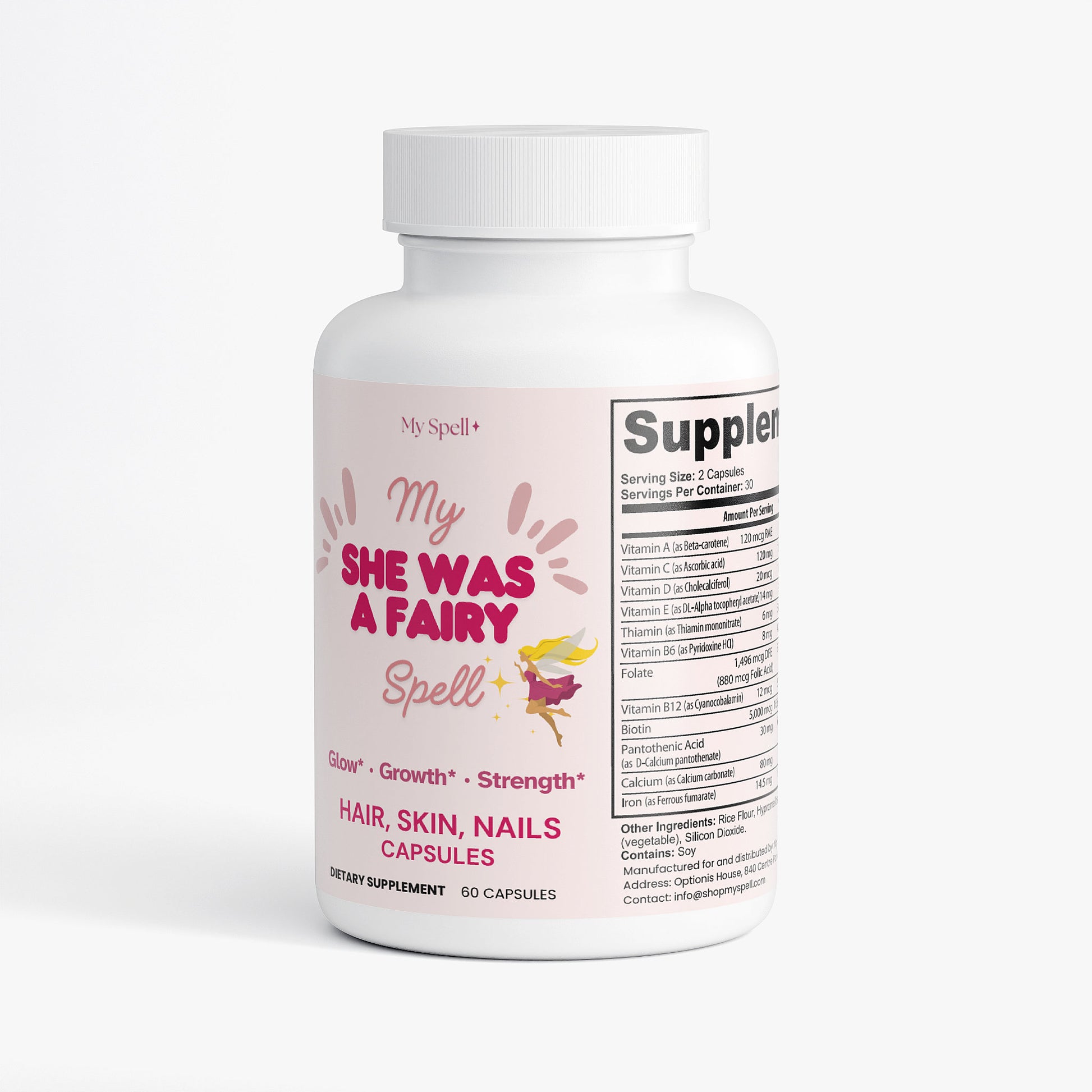 Hair, Skin & Nails Capsules by My Spell - Biotin and Collagen Supplement for Women, Gluten-Free, Hormone-Free, Supports Healthy Hair, Skin, and Nails