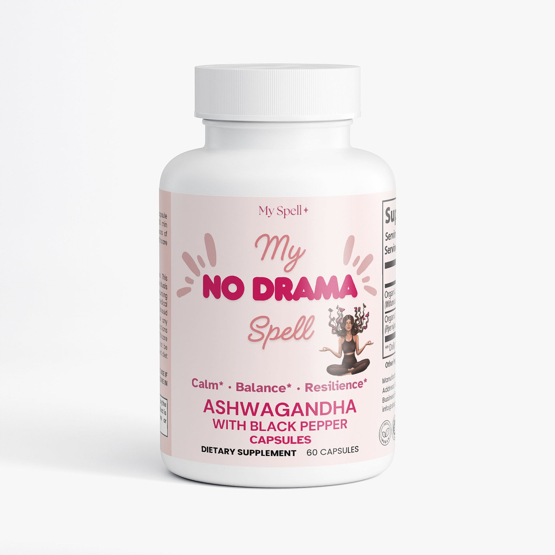 My Spell Supplements bottle labeled 'My No Drama Spell' on a white background